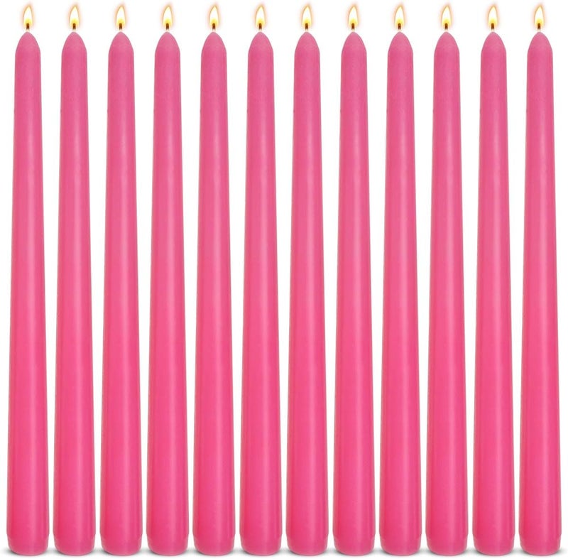 Sihuida 12-Pack Hot Pink Taper Candles, 10 Inch Unscented Dripless Candlesticks, Long-Lasting Burn Time of 7-8 Hours, Perfect for Home Décor Wedding Dinner - Image 1